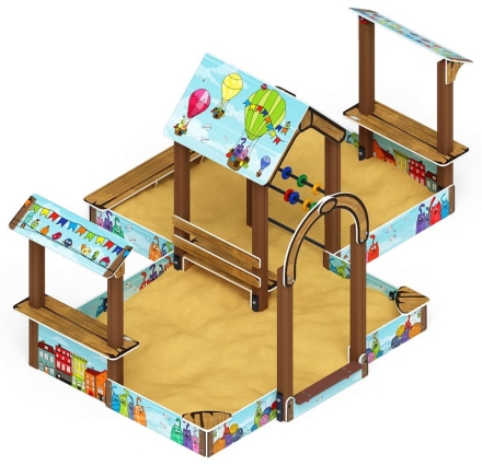 Песочный дворик двойной большой с навесом Домик (Коты) - ИО 6.01.03-03 оптом, фото 3