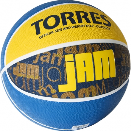Мяч баск. &quot;TORRES Jam&quot; арт.B02047, р.7, резина, нейлон. корд, бут. кам., син-желт-голубой оптом, фото 2