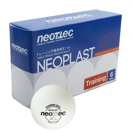 Мяч для настольного тенниса тренировочный NEOTTEC Neoplast Training, пластик, диам. 40+, белый, в упаковке 6 шт. оптом, фото 1
