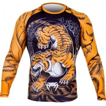 Рашгард Venum Tiger Rash Guard - Long Sleeves - Black/Orange оптом, фото 1