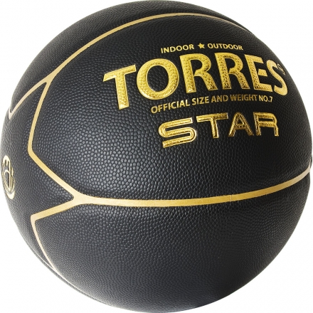 Мяч баск. &quot;TORRES Star&quot; арт.B32317, р.7, 7 панел.,ПУ-композит, нейлон. корд, бут.кам., черно-золотой оптом, фото 2