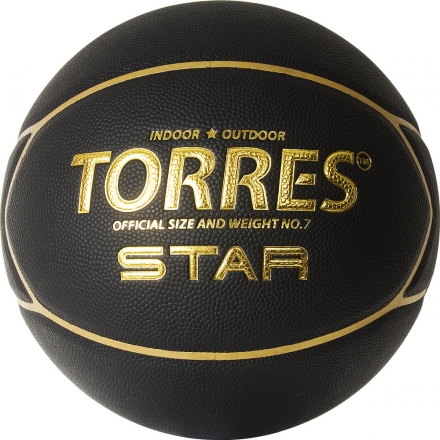 Мяч баск. &quot;TORRES Star&quot; арт.B32317, р.7, 7 панел.,ПУ-композит, нейлон. корд, бут.кам., черно-золотой оптом, фото 1