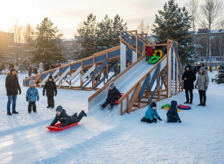 Зимняя деревянная горка "IgraGrad Snow Fox 12 м" с двумя скатами мод.524 оптом, фото 4