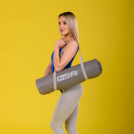 Коврик для фитнеса PROFI-FIT ,12 мм,СОФТ ЛАЙН (серый) оптом, фото 3