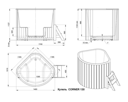 Купель CORNER 130 SMALL (термососна) оптом, фото 6