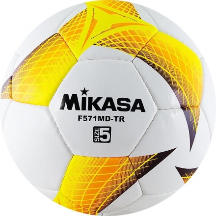 Мяч футб. &quot;MIKASA F571MD-TR-O&quot;, р.5, 32пан, гл. ПВХ, руч.сш, лат.кам, бело-желто-оранж оптом, фото 1