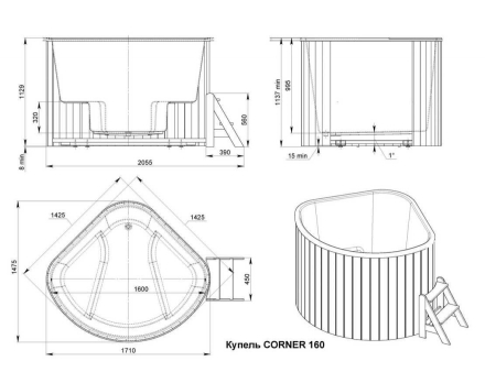 Купель CORNER 160 BIG (термососна) оптом, фото 8