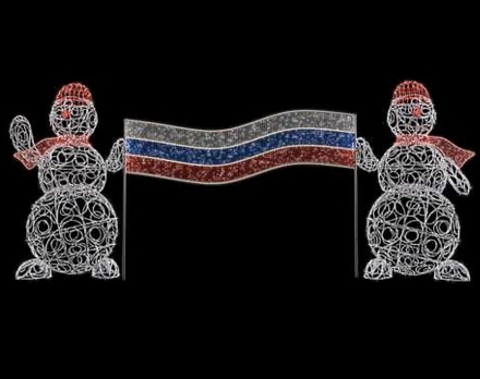 Световая фигура Снеговики с флагом оптом, фото 1