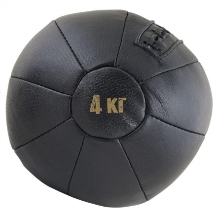 Медбол FS№4000, 4 кг, нат. кожа, наполнитель резиновая крошка, диам. 22 см, машинная сшивка, черный оптом, фото 1