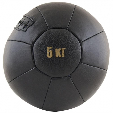 Медбол FS№5000, 5 кг, нат. кожа, наполнитель резиновая крошка, диам. 25 см, машинная сшивка, черный оптом, фото 1