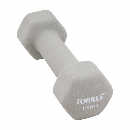 Гантель &quot;TORRES 1.5 кг&quot;, металл в неопреновой оболочке, форма шестигранник, серый оптом, фото 1