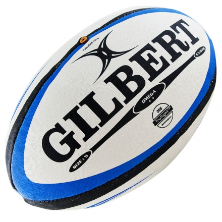 Мяч для регби &quot;GILBERT Omega&quot;, арт.41027005, р. 5, резина, ручная сшивка, бело-сине-черный оптом, фото 1