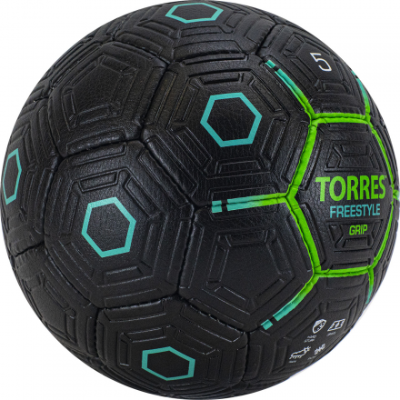 Мяч футб. &quot;TORRES Freestyle Grip&quot; арт.F320765, р.5, 32 панели. PU, ручная сшивка, черно-зеленый оптом, фото 2