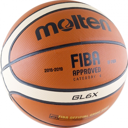 Мяч баск. &quot;MOLTEN BGL6X&quot; р.6, FIBA Appr,12 пан, нат.кожа, бут.кам,кор-беж-чер оптом, фото 1