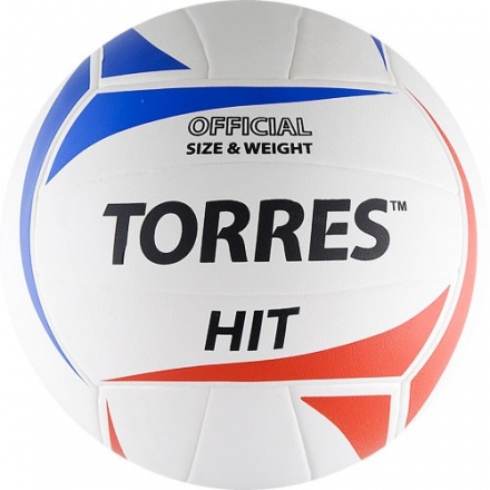Мяч вол. &quot;TORRES Hit&quot; арт.V30055, р.5, синт.кожа (ПУ), клееный, бут.кам, бело-красно-синий оптом, фото 1