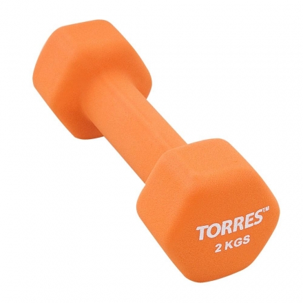 Гантель &quot;TORRES 2 кг&quot;, металл в неопреновой оболочке, форма шестигранник, оранжевый оптом, фото 1