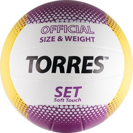 СЦ*Мяч вол. &quot;TORRES Set&quot; арт.V30045, р.5, синт.кожа (ТПУ), клееный, бут.кам, бело-желто-фиолетовый оптом, фото 1