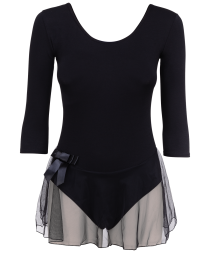 Купальник гимнастический с рукавом 3/4 и сетчатой юбкой, хлопок черный, р. 36-42, фото 1