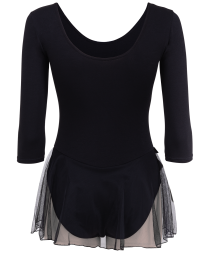 Купальник гимнастический с рукавом 3/4 и сетчатой юбкой, хлопок черный, р. 36-42, фото 2