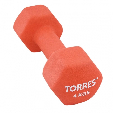 Гантель &quot;TORRES 4 кг&quot;, металл в неопреновой оболочке, форма шестигранник, красный оптом, фото 1