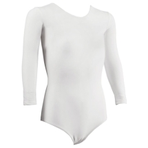 Купальник гимнастический с рукавом 3/4, полиамид белый 141п/а (30, 32, 34)