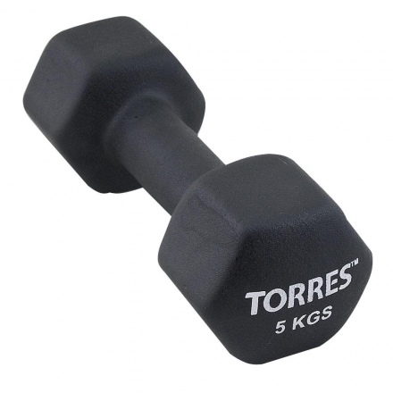 Гантель &quot;TORRES 5 кг&quot;, металл в неопреновой оболочке, форма шестигранник, черный оптом, фото 1