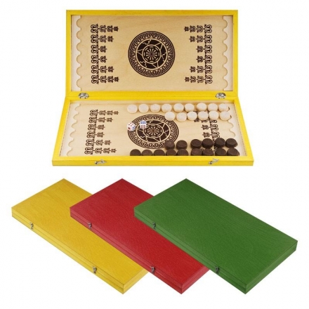 Нарды малые цветные, доска 20х40*3,5 см, 30 деревянных шашек, кости (зары) 2 шт., 40х20х3,5 см. оптом, фото 1