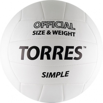 СЦ*Мяч вол. &quot;TORRES Simple&quot; арт.V30105, р.5, синт.кожа (ТПУ), маш. сшивка, бут. камера, бело-черный оптом, фото 1