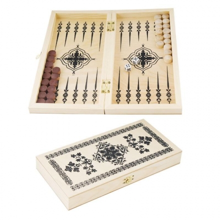 Нарды дорожные, доска 14,5х29*3,8 см, 30 дерев. шашек, 1 пара игр.костей (зар) оптом, фото 1