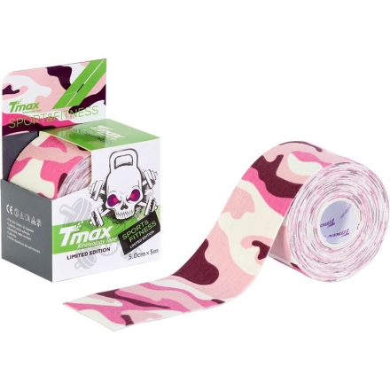 Тейп кинезиологический Tmax Pattern Pink (5 см x 5 м), арт 423426, рис. камуфляжный, роз-крас-бел оптом, фото 1