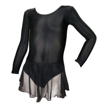 Купальник гимнастический с длинным рукавом, юбка сетка, полиамид черный 182п/а (36-42)