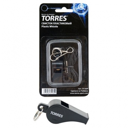 Свисток пласт. с шариком &quot;TORRES&quot;, арт.SS1009, шнурок с карабином в комплекте, черный оптом, фото 1