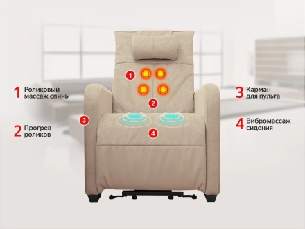Кресло-реклайнер электрический с подъемом и массажем FUJIMO LIFT CHAIR Ваниль оптом, фото 9