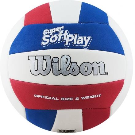 Мяч вол. &quot;Wilson Super Soft Play&quot; арт. WTH90219XB, р.5, 18 пан, синт.кожа TPE, маш.сш, бел-син-красн оптом, фото 1