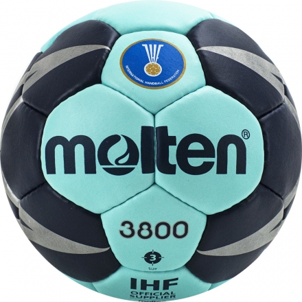 Мяч ганд. &quot;MOLTEN 3800&quot;, арт. H3X3800-CN, р.3, мат.ПУ,32 пан, руч.сш, бирюзово-т.синий оптом, фото 1